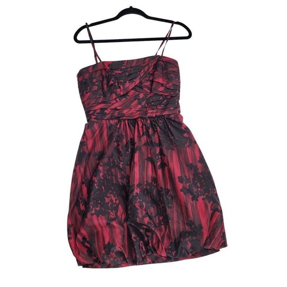 BCBGMaxAzria Mini Dress 4 Silk Magenta Abstract Balloon Pleated Bodice Formal - Picture 1 of 16